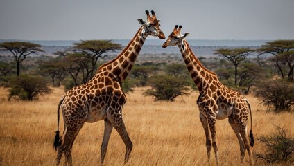 Obraz premium View of giraffes in the African savannah