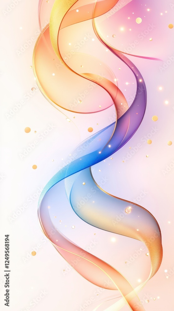 Poster abstract swirl design with vibrant colors and a soft gradient, creating a dynamic flow on a light ba