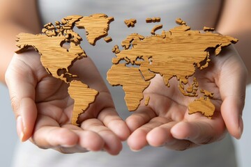 Businesswoman holding world map representing global connectivity and international trade