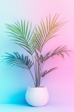 A stylish indoor plant with lush green leaves in a minimalistic white pot, set against a vibrant gradient background. Perfect for modern home decor, interior design, and nature-inspired aesthetics