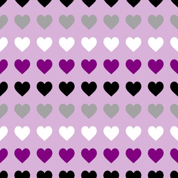 LGBTQIA+ Pride Asexual Pride Flag Pattern, high quality seamless hearts pattern in the ace pride flag colors, simple repeating design suitable for both print and digital projects, 3600x3600 px
