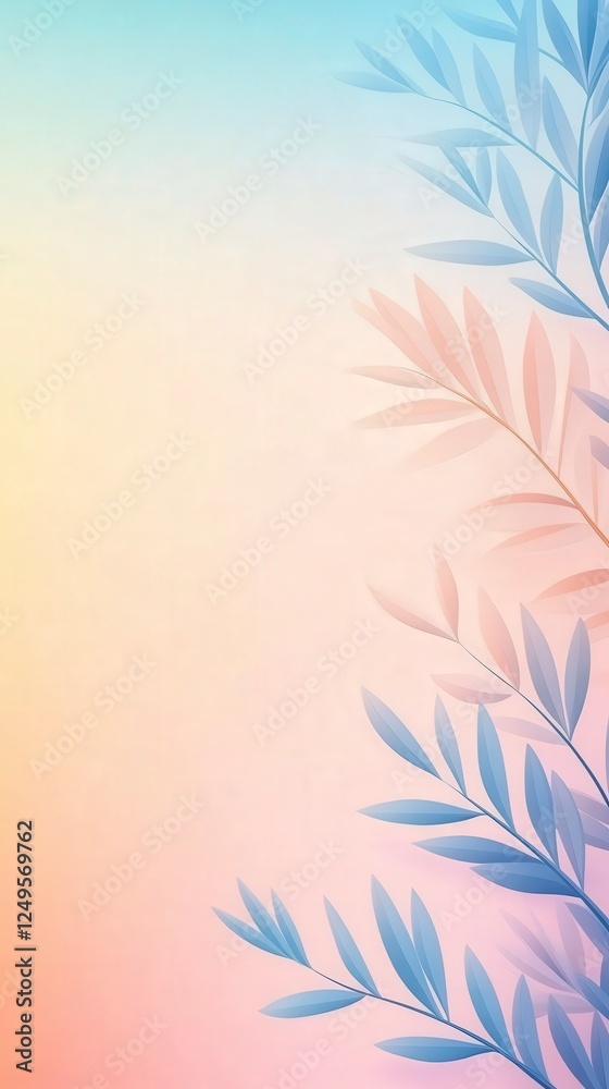 Poster a soft gradient background with delicate leaves on the side, creating a serene and calming atmospher