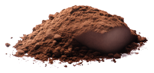 Cocoa powder heap on clear background