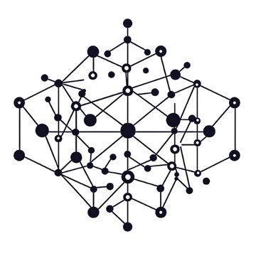 An icon representing AI & Machine Learning, with an algorithm-inspired design, featuring interconnected nodes and lines, on a clean white background.