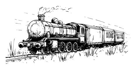 vintage steam train traveling through countryside © Kaz