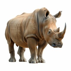 Fototapeta premium Rhinoceros standing proudly against a clean white backdrop in a captivating display