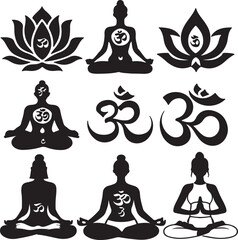 Religion meditation lotus symbols silhouette vector design