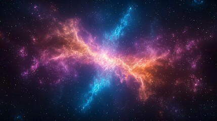 Fototapeta premium Vibrant cosmic nebula with swirling colors of orange, blue, and pink, set against a starry background.