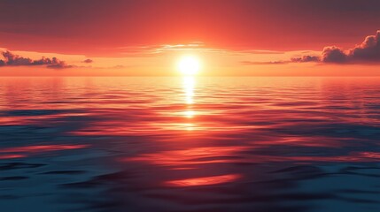 Obraz premium Vibrant sunset over calm ocean, serene sky. Use Background