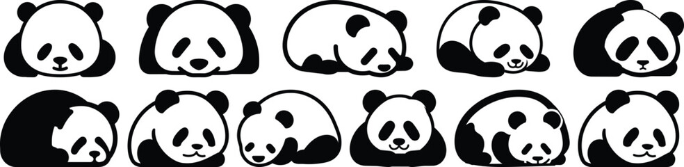 Panda silhouette set vector design big pack of animal illustration and icon