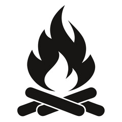A campfire icon with flames and logs black silhouette vector.