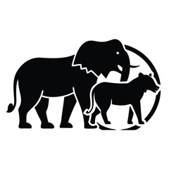 An animal safari icon with wild animals like lions and elephants.