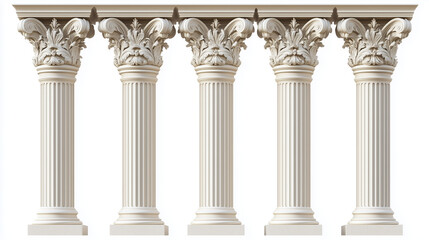 Obraz premium Classical Columns in a Row. Elegant Classical White Corinthian Columns in a Row