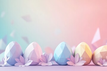 Minimalist Easter Background with Abstract Pastel Geometric Shapes &ndash; Futuristic and Clean Design with Copy Space