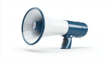 Blue and White Megaphone on White Background. Minimalist Blue and White Megaphone for Communication and Marketing