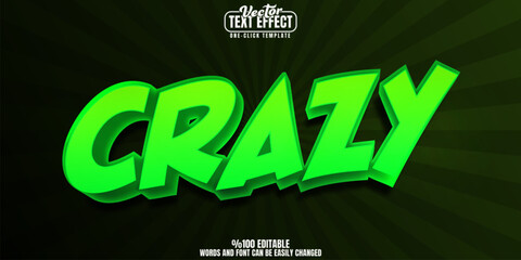 Crazy editable text effect, customizable cartoon and green 3d font style