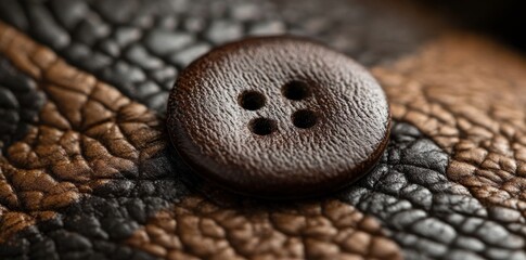 Fototapeta premium Close up of a brown button on textured material