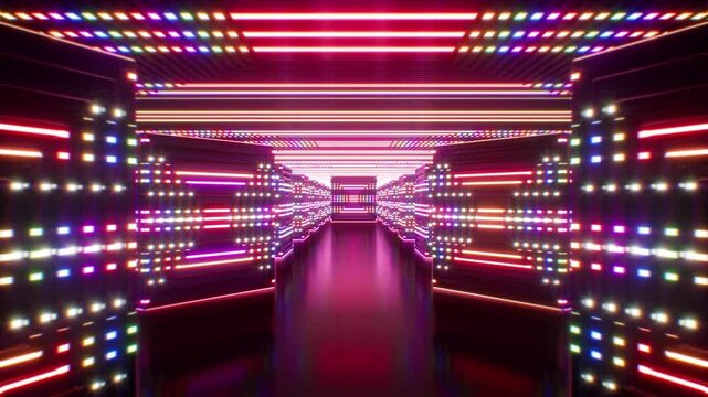 VJ Loops of Flickering Colorful LED Box in a Corridor