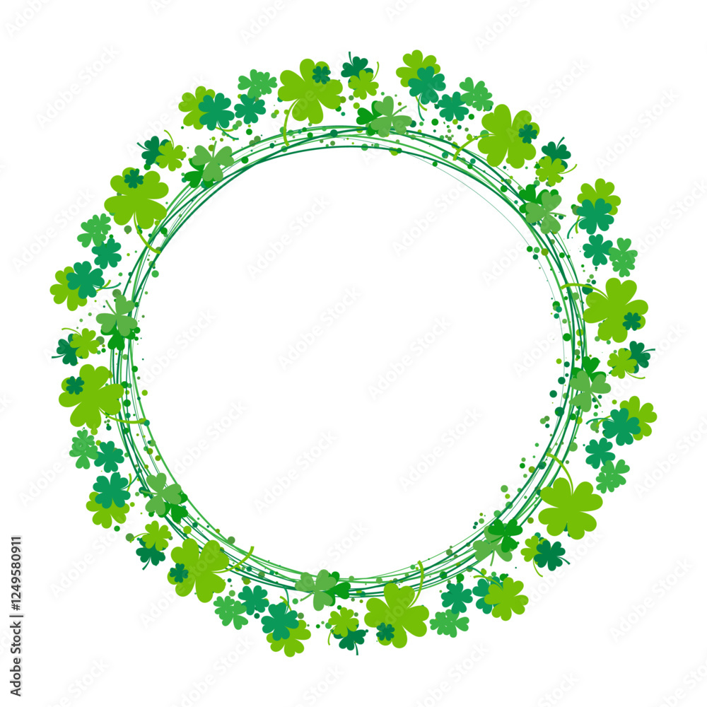Poster round green clover border, frame for st. patricks day decoration isolated on transparent background 