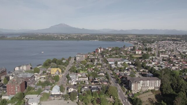 Aerial drone images of the city of Puerto Varas, Lakes region, Chile
