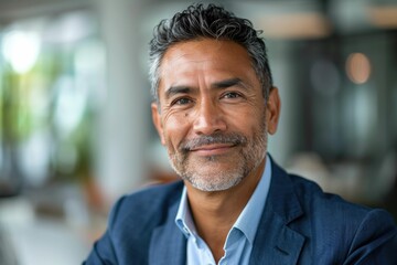 Confident middle-aged man in a blue blazer smiles gently at the camera.