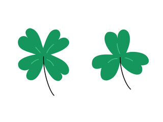 Shamrock, clover vector isolated. Cute Saint Patricks Day lucky symbol. Four and three leaves. Flat illustration. Irish Patricks Day March 17 design elements