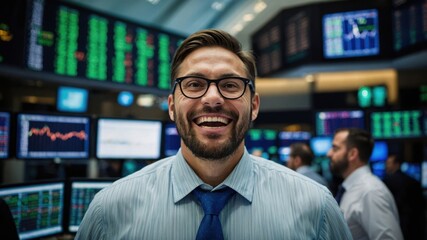 Fototapeta premium financial stock exchange, green charts, stock market growth, stock exchange employees rejoice.