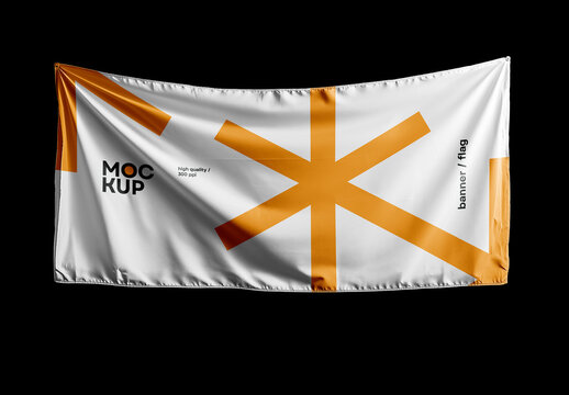 Horizontal Hanging Banner, Flag Mockup with Black Background &ndash; High-Quality PSD Template for Outdoor Advertising and Branding
