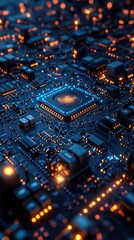 Fototapeta premium Exploring Circuit Board's Intricate Design: A Microscopic View of Technology's Inner Workings