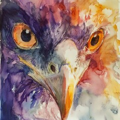 Image of Majestic hawk portrait showcasing vibrant colors and intricate details in watercolor style. Generative AI printed on Printed Glass Splashbacks