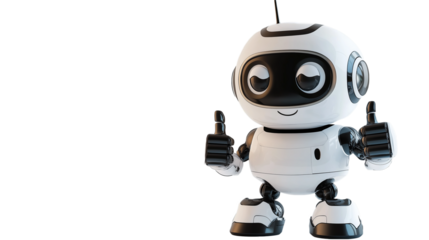 Happy AI Robot with Thumbs Up, Futuristic Companion on Transparent Background