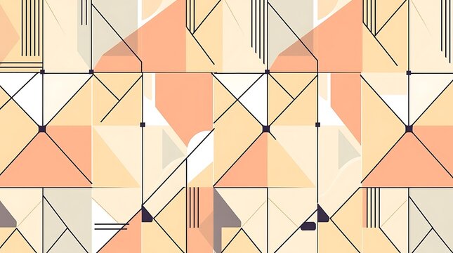 Abstract Geometric Pattern: Peach and beige hues create a visually appealing and modern geometric pattern featuring intersecting lines and triangles, ideal for backgrounds, textiles.