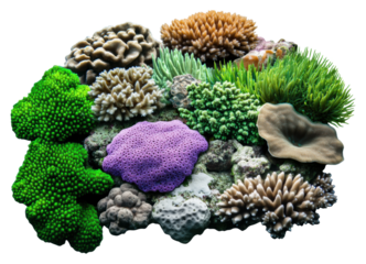 Colorful coral reef cluster with various textures