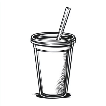 recommend clip art: Vintage drink cup with straw, simple illustration