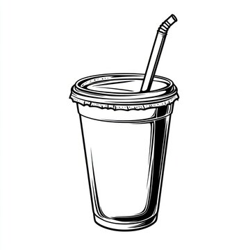 recommend clip art: Stylized Illustration of Disposable Plastic Cup with Straw