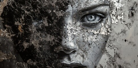 Striking monochrome portrait of a woman with textural elements