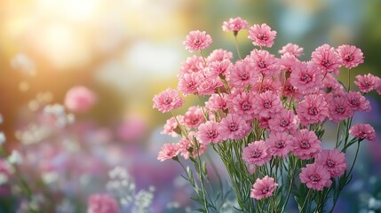 Obraz premium beautiful pink daisy flower background with dazzling light and bokeh, dreamy atmosphere