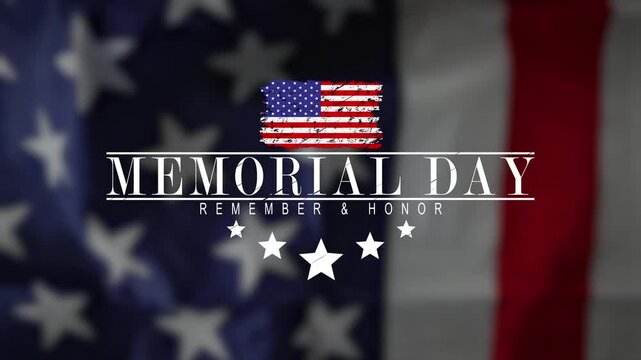 Memorial day animation. Waving flag. Happy memorial day. Flag USA. Honoring all who served banner for memorial day. Animation 4k