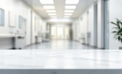 Obraz premium Empty marble table in hospital hallway