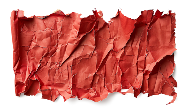 piece of red cardboard paper tear on a transparent background