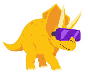Triceratops in VR glasses. Bright vector isolated illustration