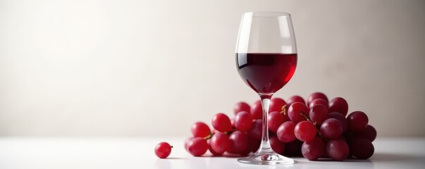 Elegant glass of red wine beside red grape bunch , natural, dark background