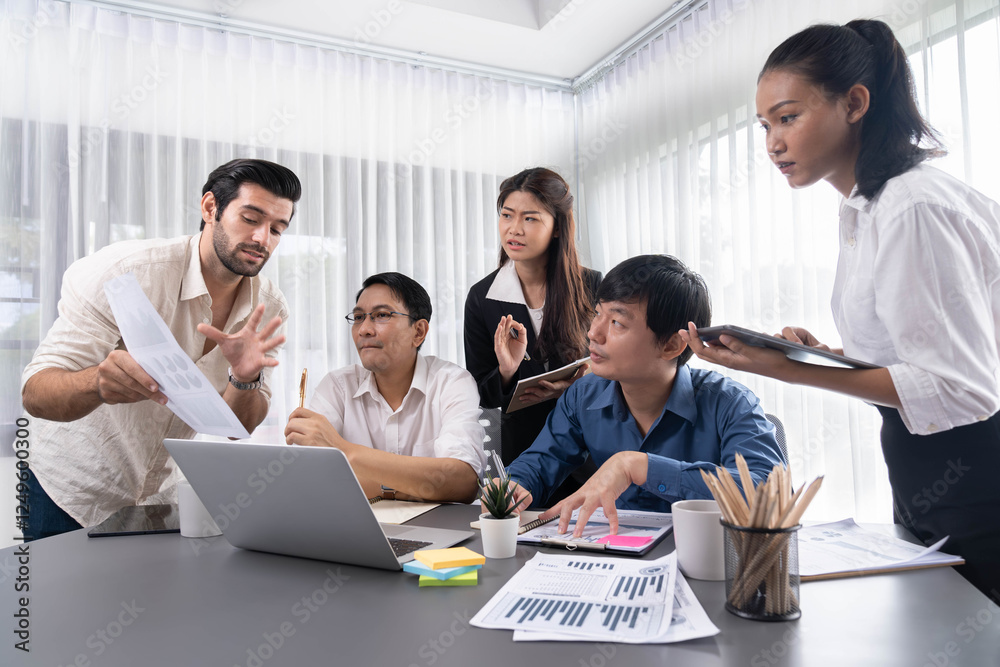Poster data analysts team of office worker collaborate on business intelligence bi dashboard to analyze fin