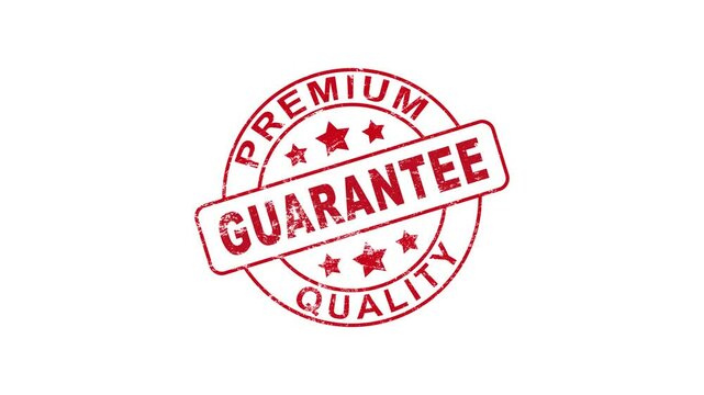 Red rubber guaranteed stamp animated on a clean white background. 4K.