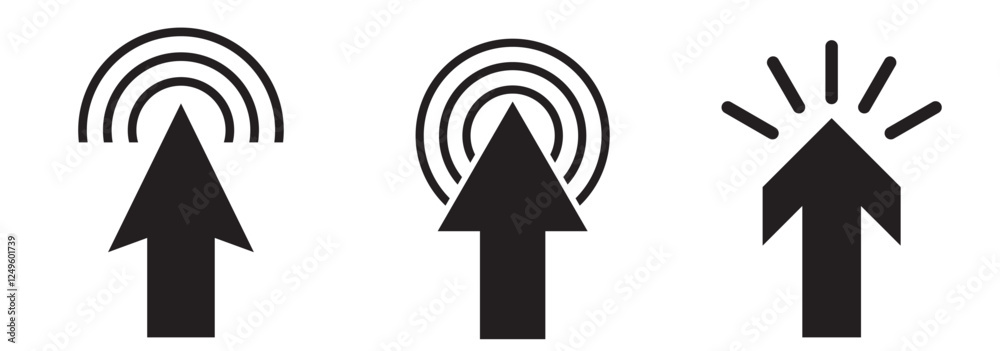 Poster set of mouse click cursor arrow icons, hand cursor and loading icons. vector illustration