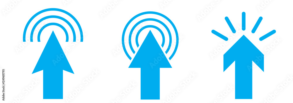 Poster set of mouse click cursor arrow icons, hand cursor and loading icons. vector illustration