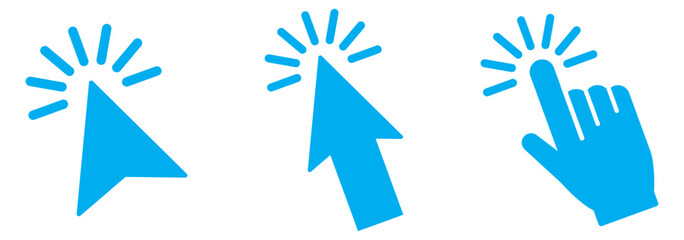 Computer mouse click cursor icon set. Hand and arrow pointer cursor - stock vector 10eps.