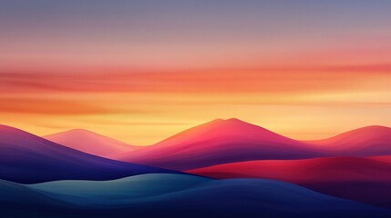   Sunset mountain range painting with flying bird in foreground
