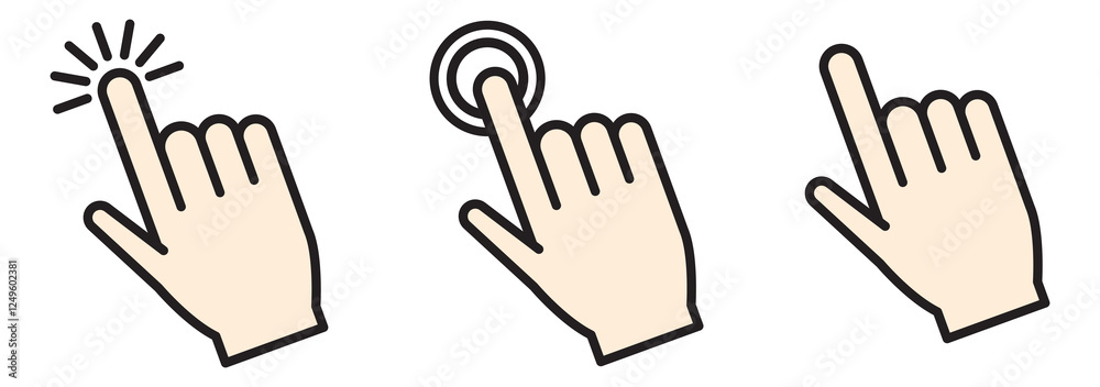Fototapete Computer mouse click cursor arrow icons set. Clicking cursor. Hand cursors icons click set. Pointer click icon. Loading icon