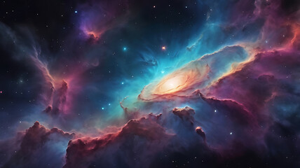 Fototapeta premium Nebula and stars in outer space. Science fiction wallpaper.nebula and stars surrounded aroun side , 